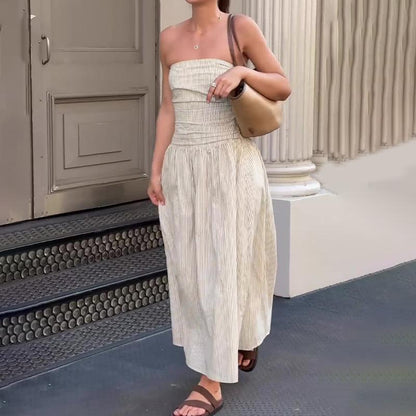 One shoulder strapless striped long skirt