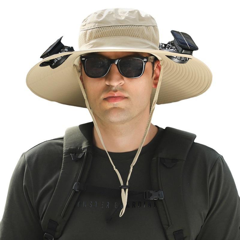 Rechargeable high wind digging fan cool hat men's outdoor leisure solar fan quick-drying fishing hat