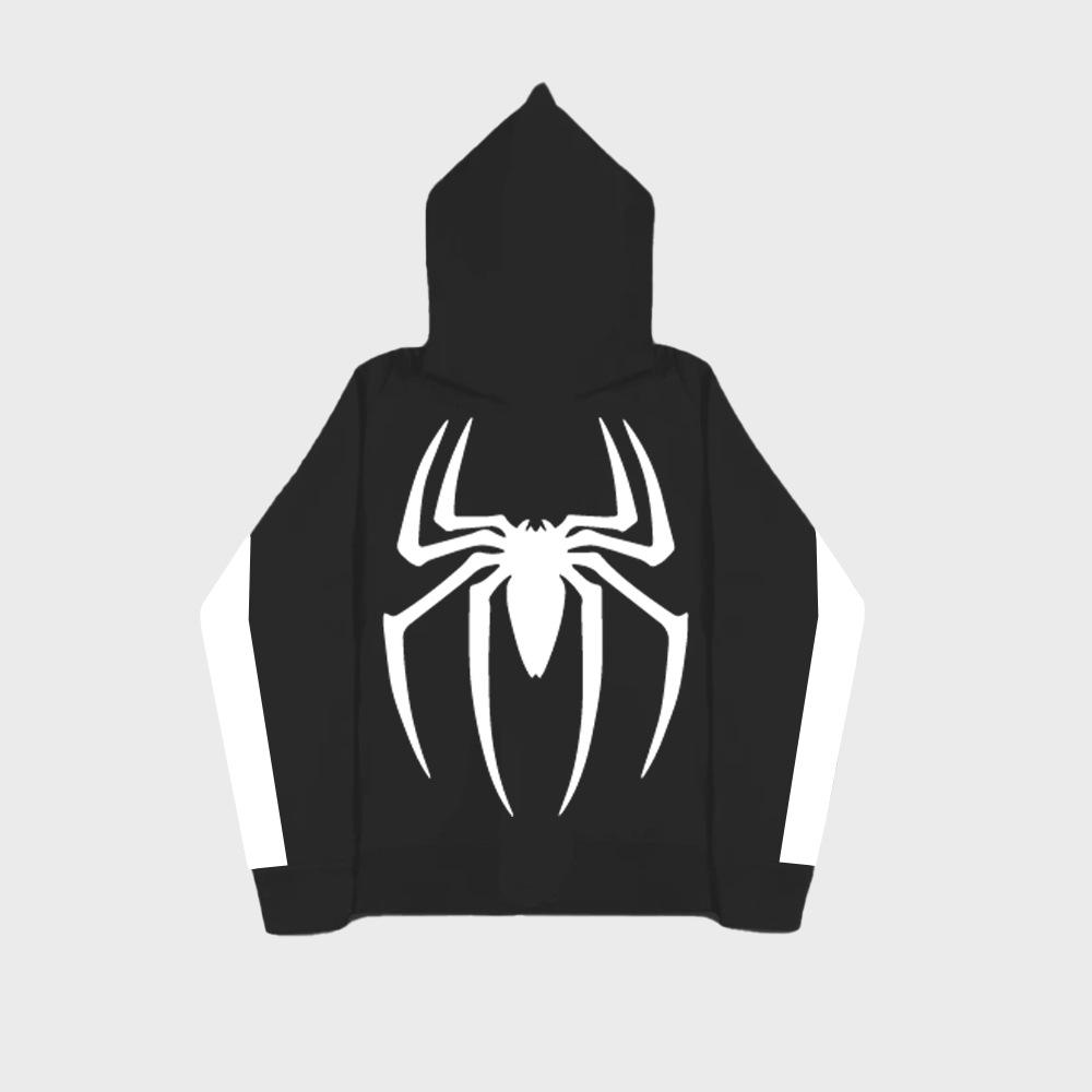 Spider print color block hooded long sleeve pullover sweatshirt