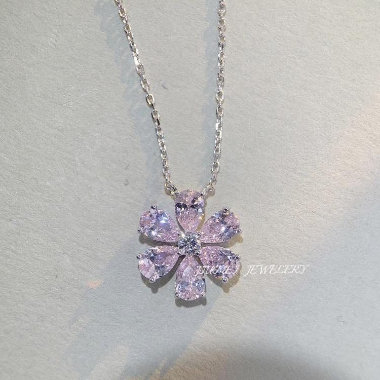 Pink diamond flower collarbone chain