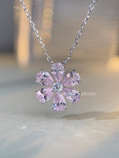 Pink diamond flower collarbone chain