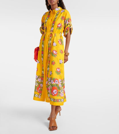 Yellow Belted floral dress