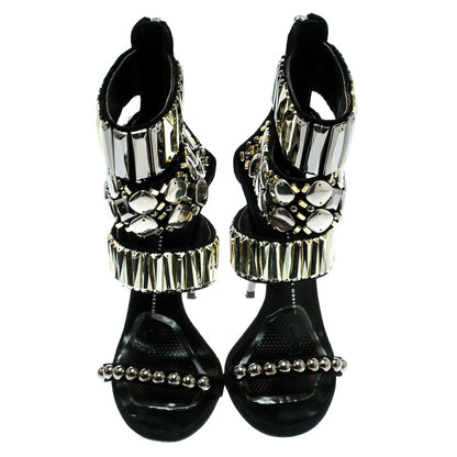 Black embellished suede open-toe sandals with ankle straps