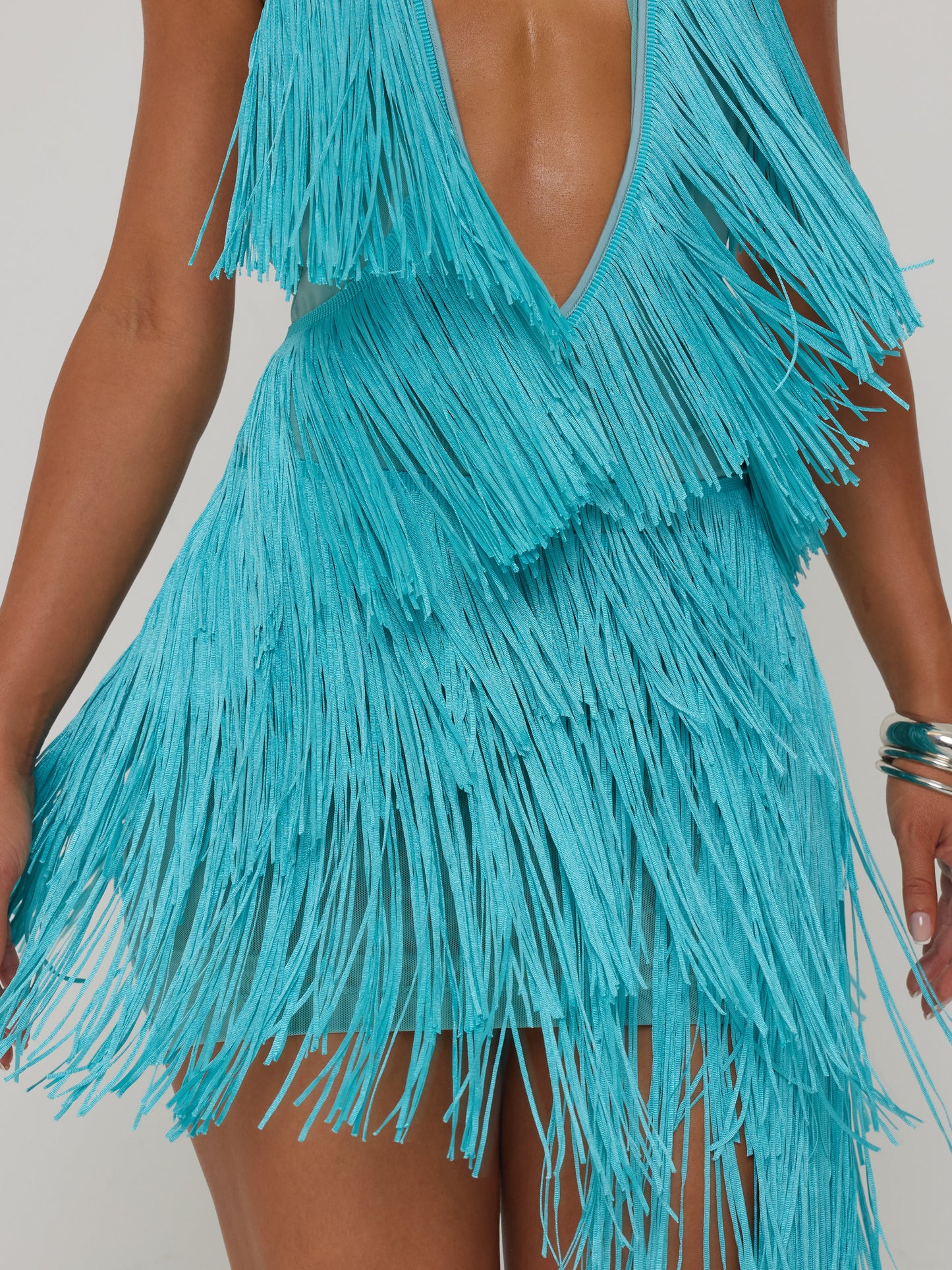 Tiered fringe halter dress