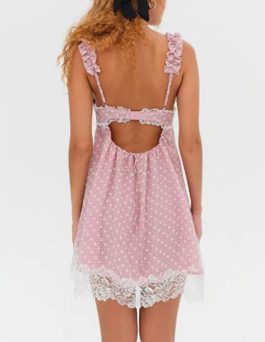 Pink polka dot mini dress