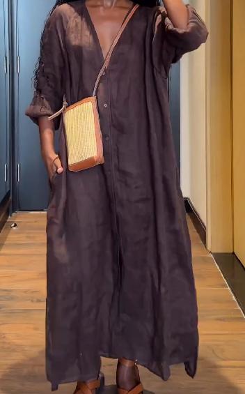 Cotton, linen and brown shirt long skirt