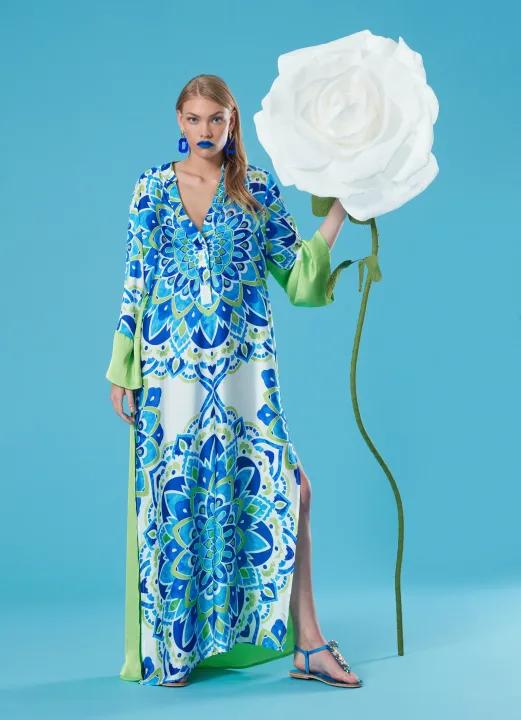 Blue and green patterned robe