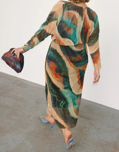 Green pleated stretch dress