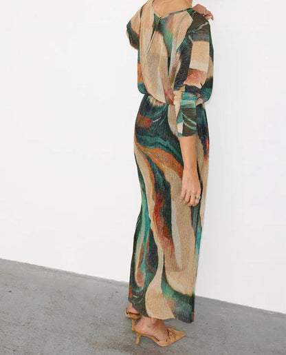 Green pleated stretch dress