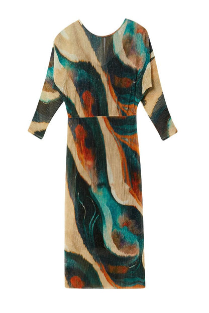 Green pleated stretch dress