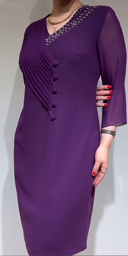 Purple Elegant V-Neck Midi Dress