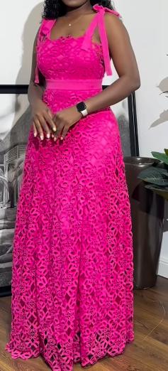 Rose Crochet Overlay Midi Dress