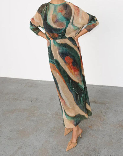 Green pleated stretch dress