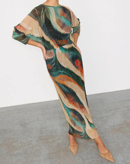Green pleated stretch dress