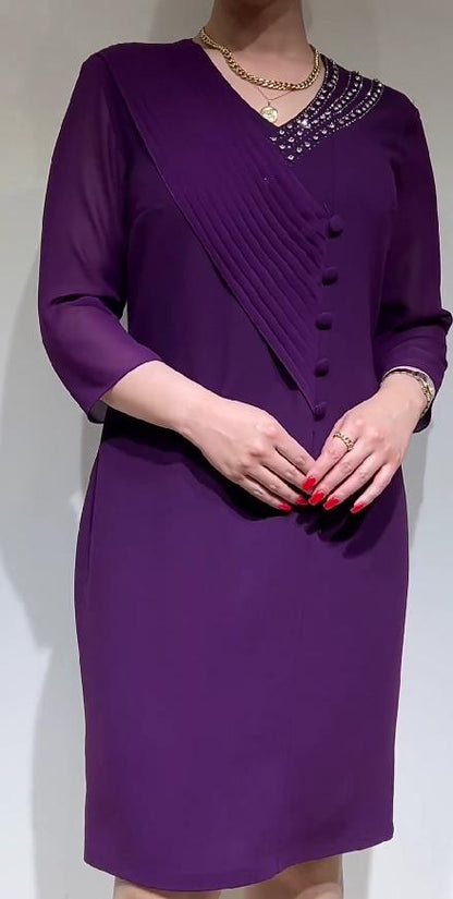 Purple Elegant V-Neck Midi Dress