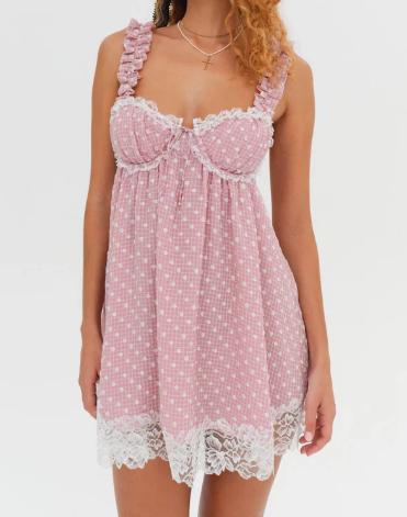 Pink polka dot mini dress