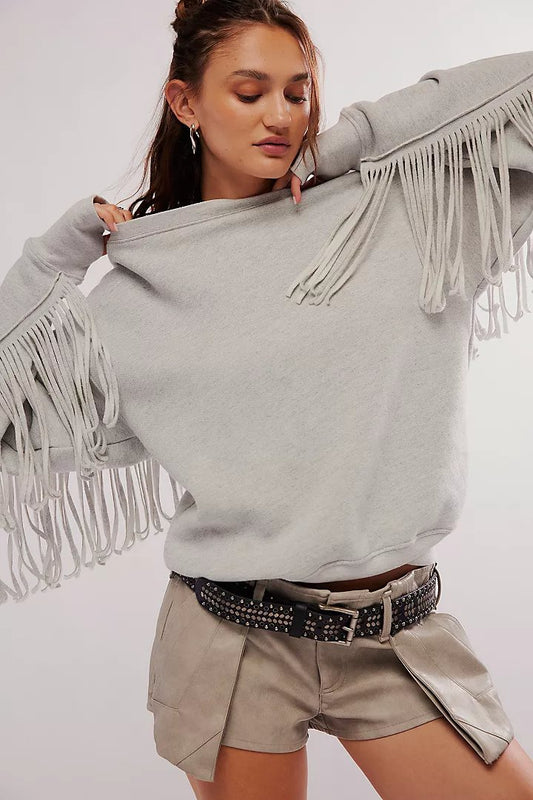 Women's fringed sweatshirt pullover