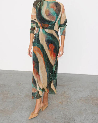 Green pleated stretch dress