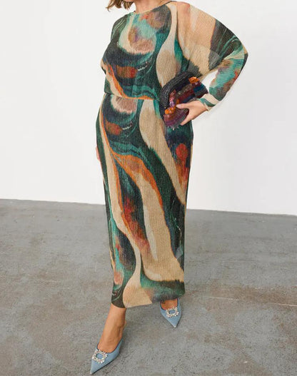 Green pleated stretch dress