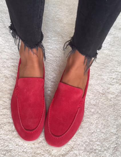 Red leather loafers