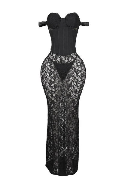 Lace Corset Maxi Dress With Underwear