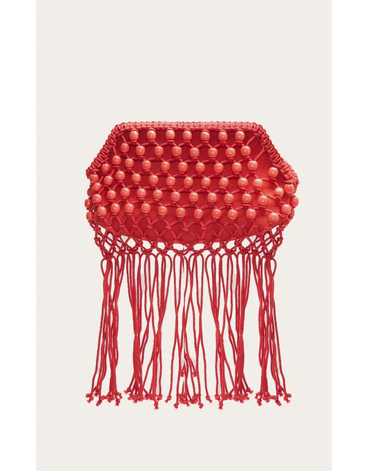 Bright Red Beaded Weave Clutch Bag