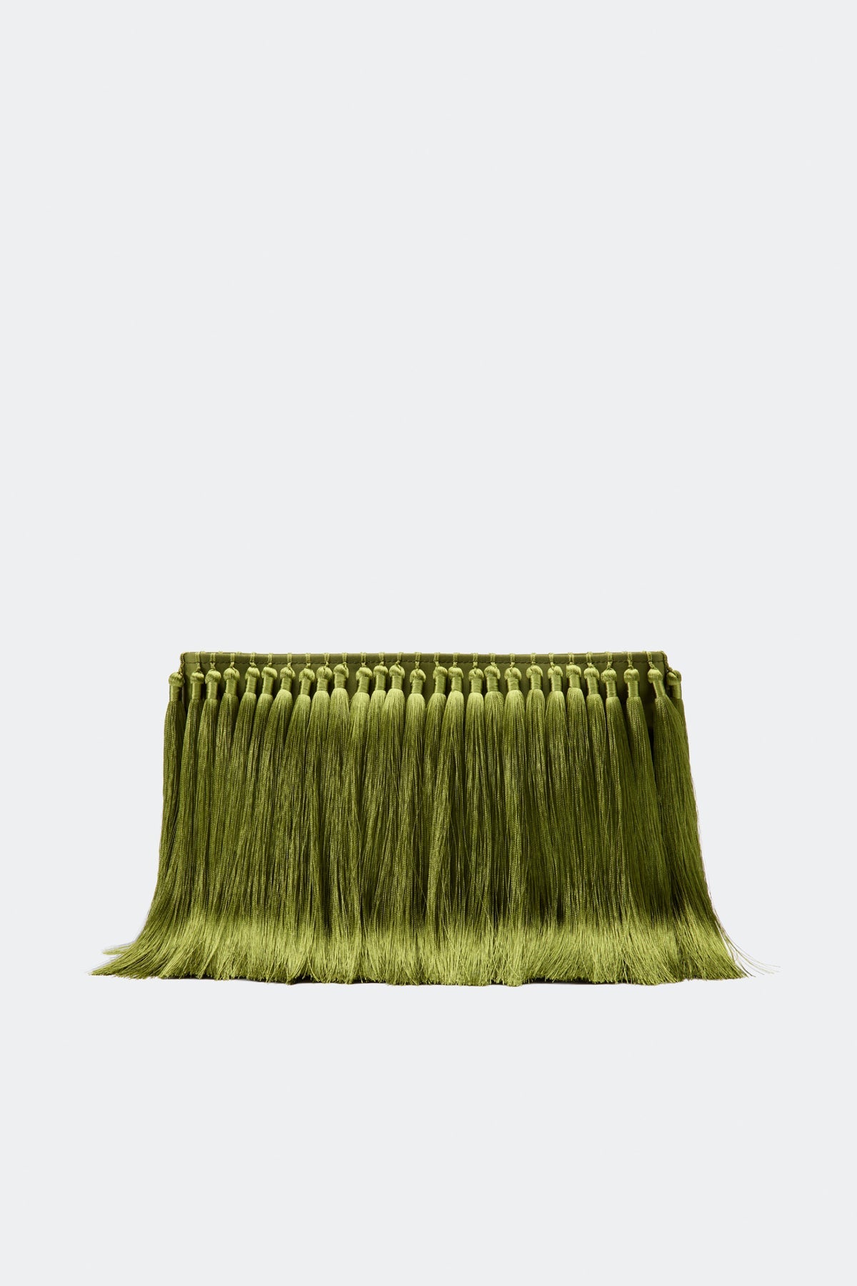 Square clutch with tassel embellishment