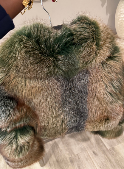 Short fox fur coat-Mean Green