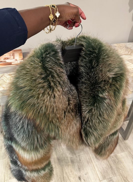 Short fox fur coat-Mean Green