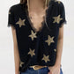 V-neck Five Pointed Star Print T-shirt