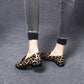 Ladies Leather Leopard Print Low Heel Soft Sole Casual Shoes