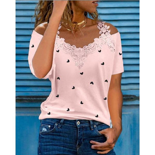 Lace Lovely Heart Print Top