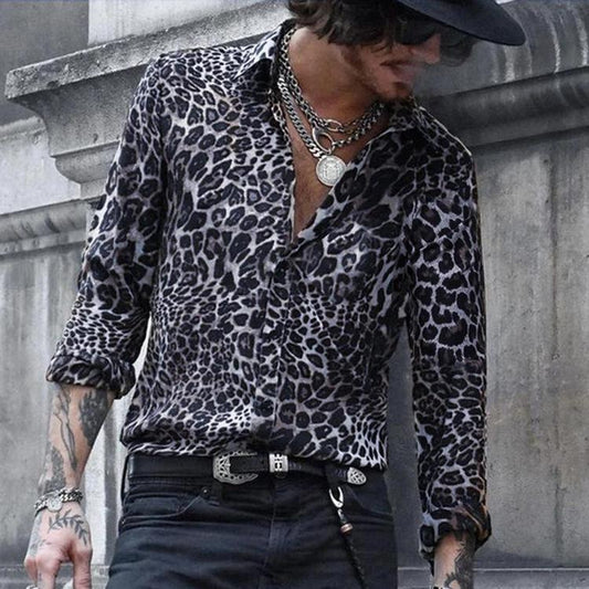 Leopard Print Long Sleeve Shirt Casual Resort Style