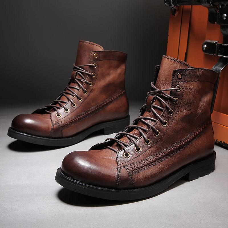 British style brown work boots retro martin boots men